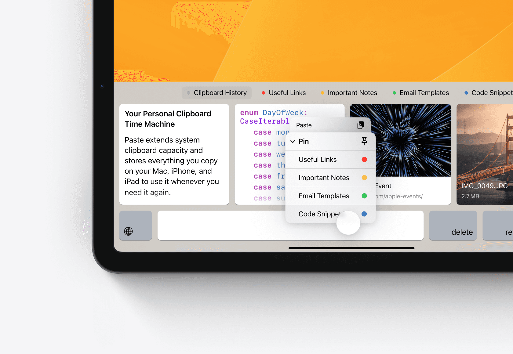 iPad 上的 Paste 键盘